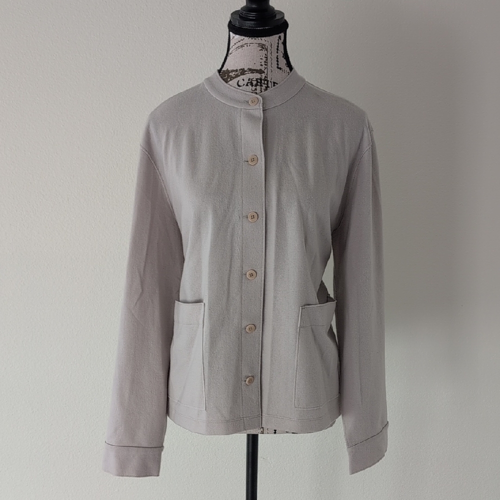 Eileen Fisher Light Gray Button-Up Blazer